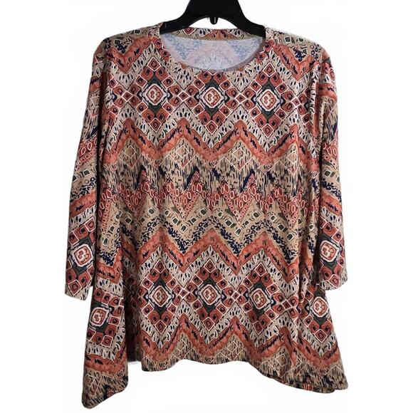 Lomon Tops - Lomon Women's Long Sleeve Geometric Pattern Top Size 2XL